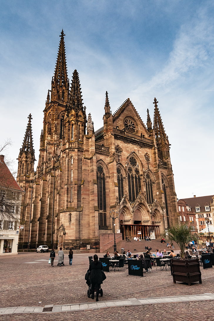 cathedral, mühlhausen, alsace, france, architecture, old town, house of worship