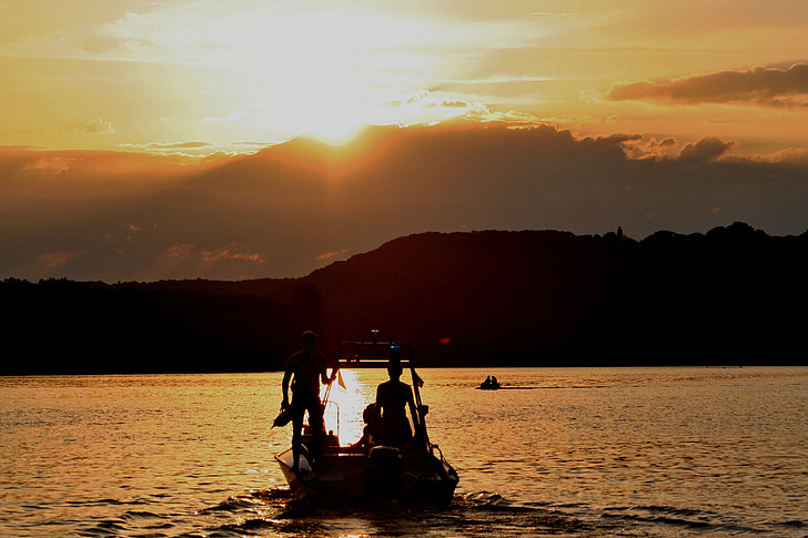 DLRG, solen, indstilling, Sunset, boot, redningsbåd, Sky