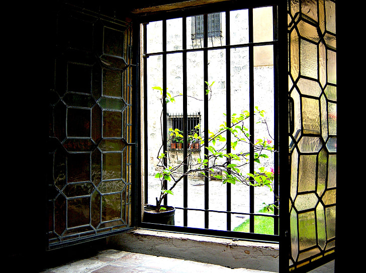 janela, vidro manchado, Abra, luz, arquitetura, projeto, interior