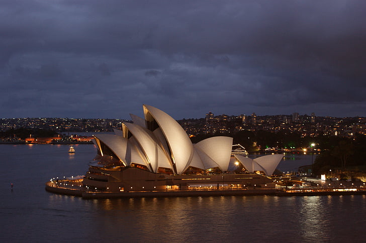 Nhà hát opera Sydney, đêm, Bến cảng, thành phố, Landmark, nước, kiến trúc