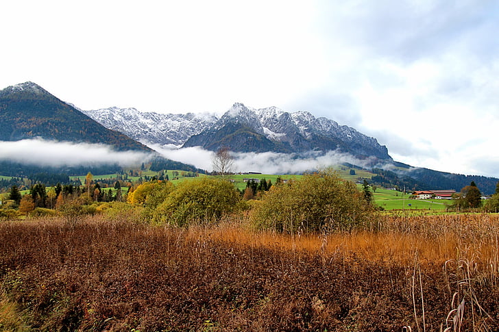 podzimní nálada, barevné přírody, Tyrolsko, října, podzimní krajina, hory, Hora