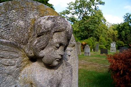cemetery, mourning, angel, view, face, stone, sad
