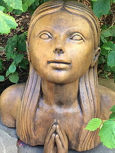 tyttö-patsas, puutarhan koriste, rukoilee, veistos, sisustus, patsas, nainen