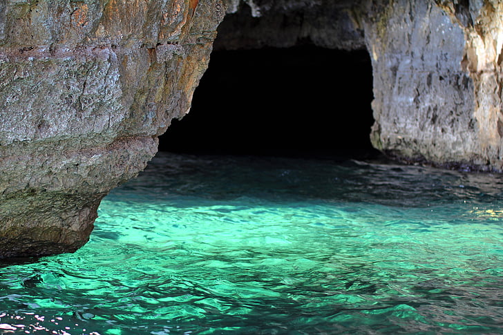 caverna, verde, Itália, mar, à beira-mar, água, Rock - objeto