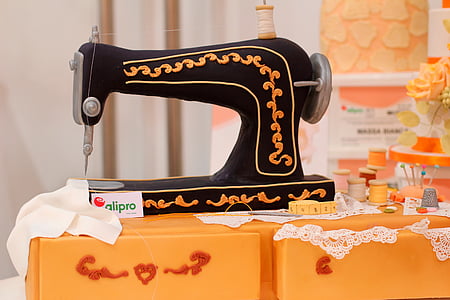 máquina de costura, arte de torta, maçapão, decoração, costurar, arte, artesanato