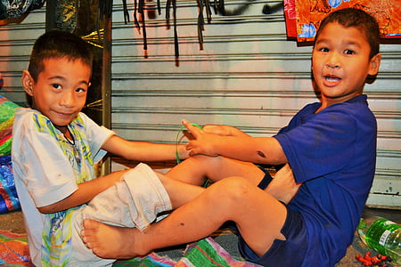 nens, nens, carrer, Bangkok, Tailàndia, infantesa, valent