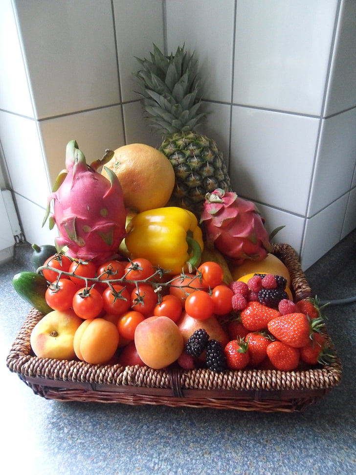 trái cây, giỏ trái cây, khỏe mạnh, thực phẩm, vitamin, ngon, Frisch