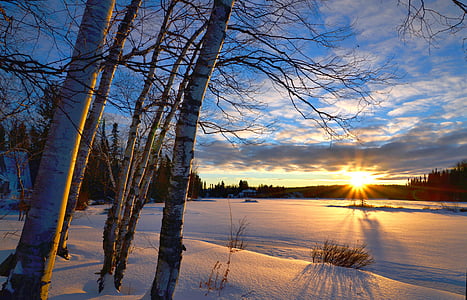 paisagem de inverno, pôr do sol, Inverno, Crepúsculo, natureza, nuvens, frio