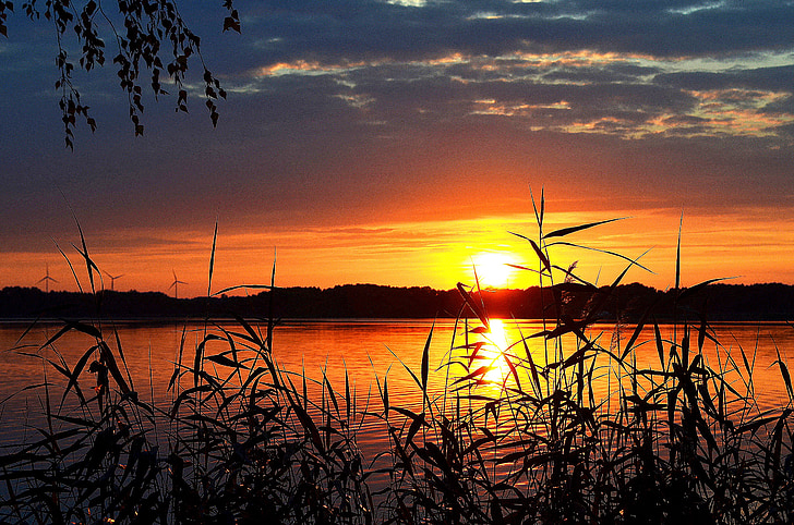 Západ slunce, jezero, abendstimmung, Příroda, Romantika, slunce, krajina