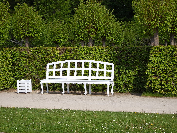 wooden bench, white, rest, sit, click, guests can enjoy, park