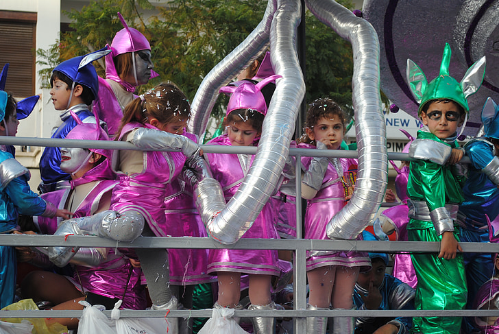 Carnival flyt, feiring, karneval, partiet, feire, barn, drakt