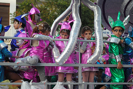 Carnival float, fest, karneval, part, fejre, børn, kostume