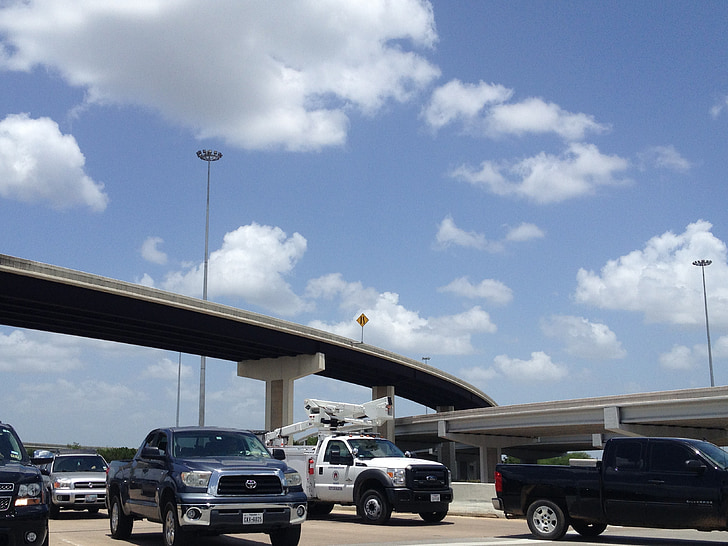 hemel, snelweg, vrachtwagens, Austin, vervoer