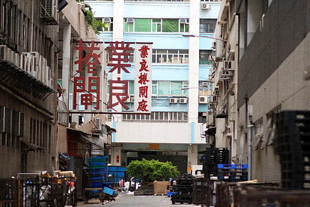 Hong kong, fabriek gebied, tekenen, Straat