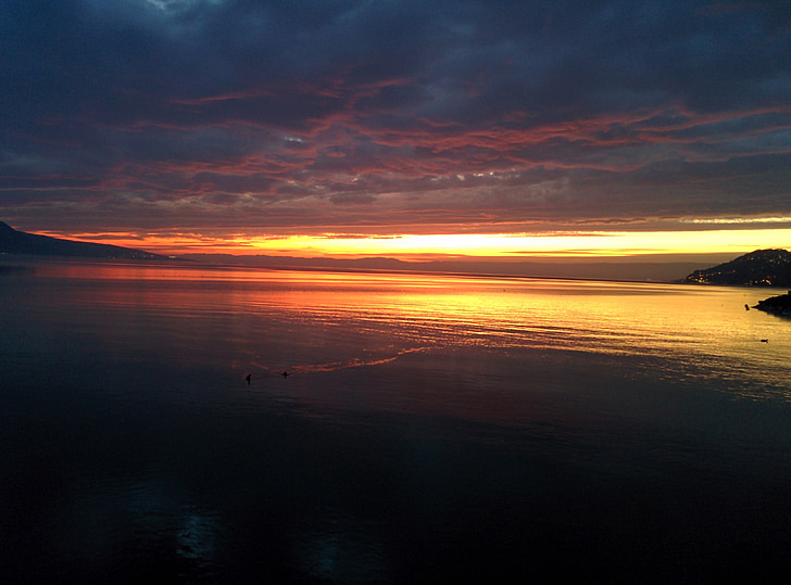 tramonto, Vevey, Svizzera, Lago di Ginevra, Lago