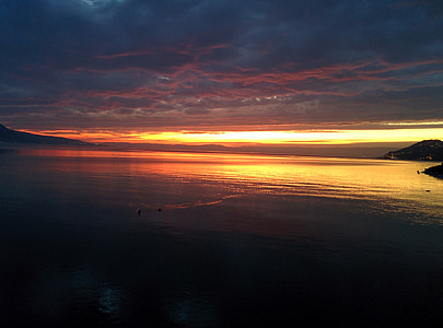 zonsondergang, Vevey, Zwitserland, meer van Genève, Lake