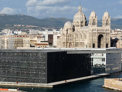 Kathedraal van de grote, Marseille, mucem, het platform, beroemde markt, stadsgezicht, stedelijke scène
