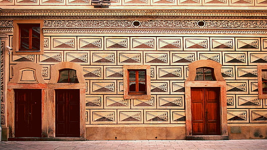 brown, painted, house, building, door, pattern, window