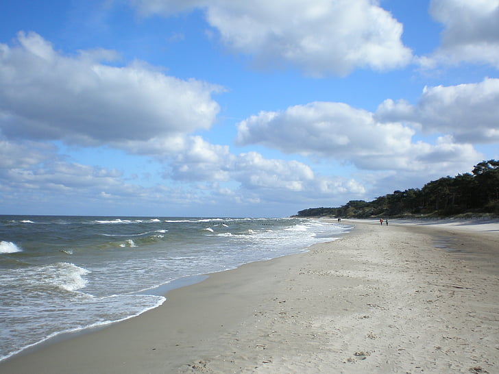 Baltık Denizi, plaj, bulutlar, usedom Adası, Almanya, doğa, manzara