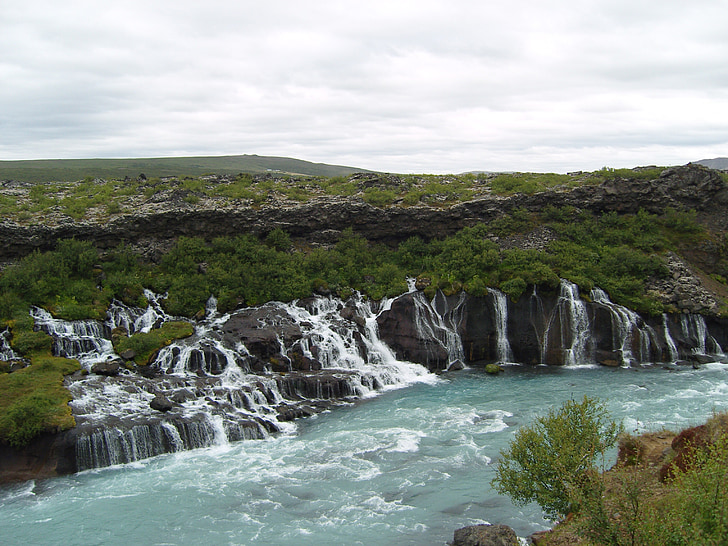 Islande, chutes d’eau, turquoise, rivière, Bach, paysage, idyllique