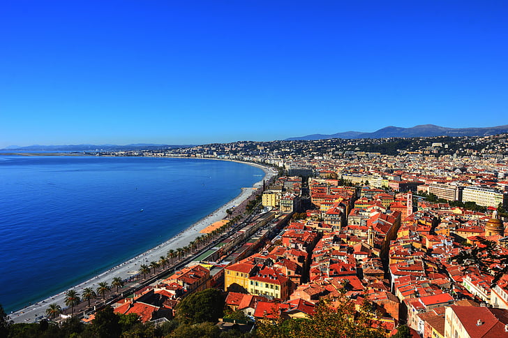 szép, Promenade des Anglais-tól, Côte d'azur, Franciaország, tenger, utca-és városrészlet, Európa