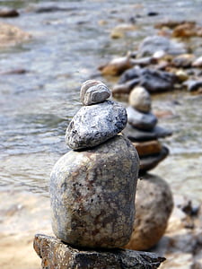 taşlar, denge, Zen, meditasyon, Sakin ol, nehir, su