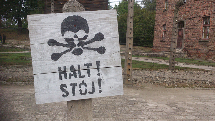 auschwitz, the museum, history, sign, skull