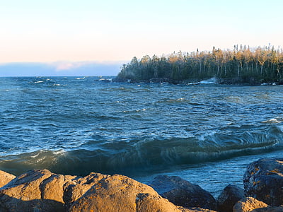 mākslinieks punkts, Lake superior, grandmarais, Lielo ezeru, Minnesota, viļņi, saulriets
