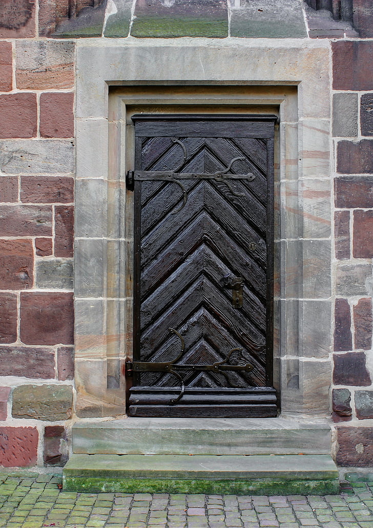 porta, vell, fusta, antiga porta, metall, muntatge, pedra