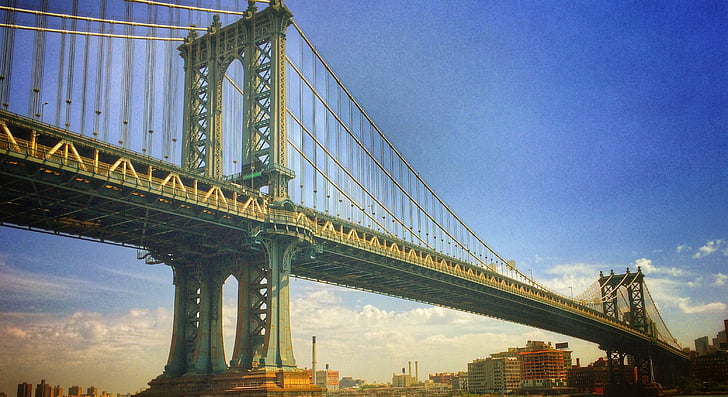 Manhattan, puente, ciudad, Nuevo, York, paisaje urbano, arquitectura