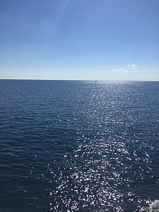 óceán, tenger, kék ég, napos, pezsgő, víz, kék