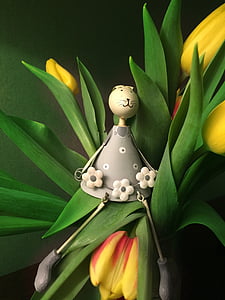 Veľkonočné, Veľkonočný zajačik, zátišie, Koberec, tulipány, kvety, žltá