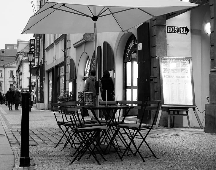 街道, 咖啡厅, 布拉格, 椅子, 鹅卵石, 餐厅, 建筑