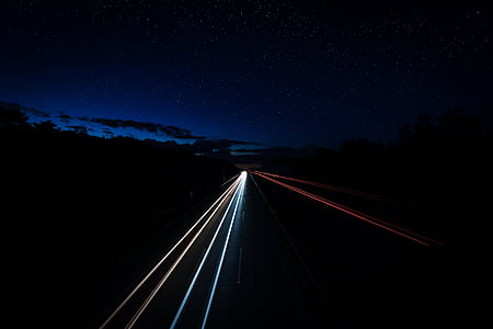 autostrada, traseu de lumina, timp de expunere, centrul atenţiei, lumini, trasor, viteza