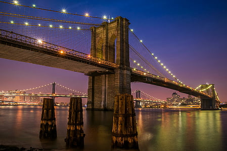 Manhattan, Ponte, architettura, costruzione, infrastrutture, luci, oceano