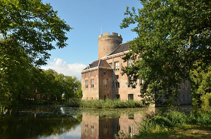 castle, fort, manor, castle loenersloot, water, moat, tower