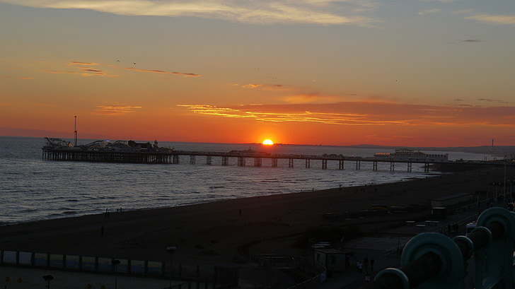 Brighton, Sunset, Pier, Ocean, havet, Beach, Seascape