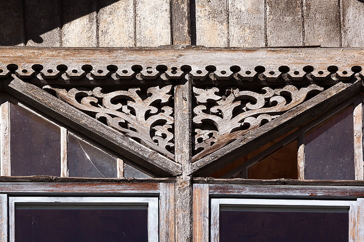 home, facade, window, architecture, wood, carved, weathered