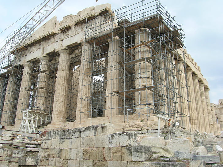 древните руини, Акропол, реставрация, Атина, Гърция, древен, камък