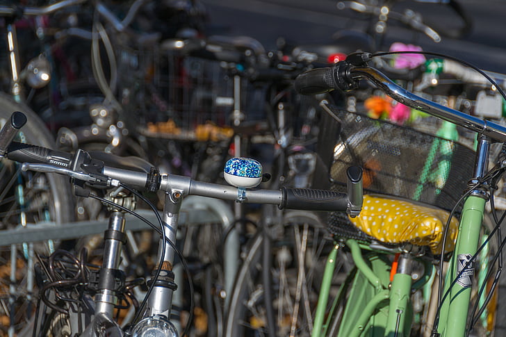 xe đạp, màu xanh, chuông xe đạp, sáng bóng, Chrome, xử lý, Chạy xe đạp