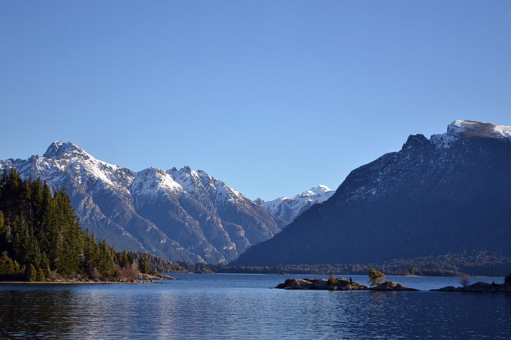 montanha, Lago, céu azul, cênica, natureza, tranquilo