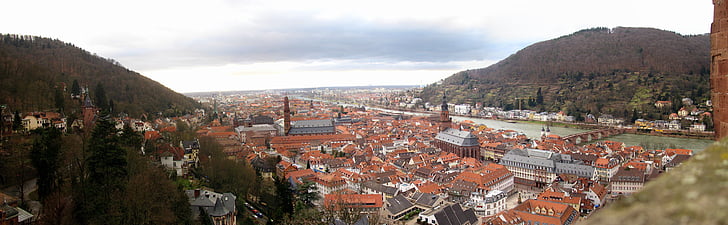 old town, heidelberg, panorama, river, castle, neckar, view