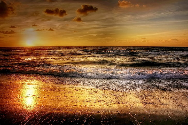 matahari terbenam, laut, Denmark, abendstimmung, matahari terbenam laut, romantis, awan