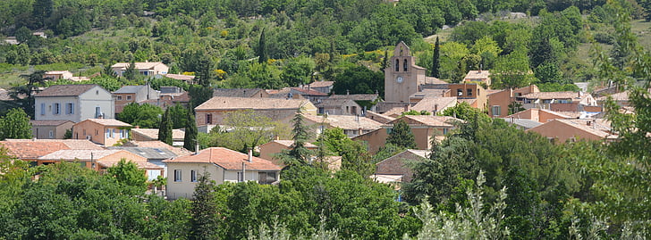 Flassan, dorp, Vaucluse, huizen, natuur, gebouwen