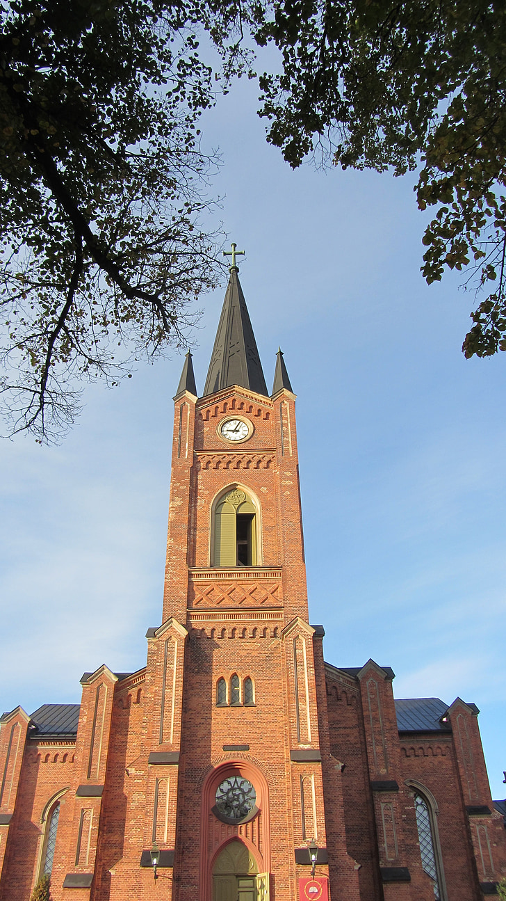 Iglesia, edificio, Puerto, cielo, Torre, Finlandés, azul