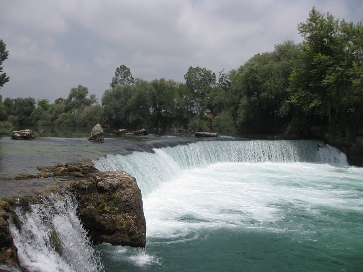 waterfall, manavgat, turkey, nature, river, water, forest
