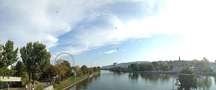 Wasen, Stuttgart, óriáskerék, folyó, Neckar, fa, Sky