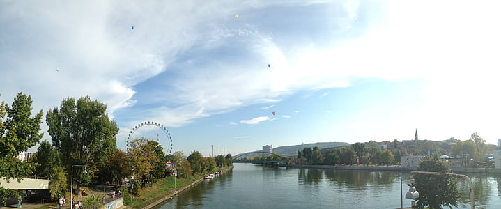 Wasen, Stuttgart, grande roue, rivière, Neckar, arbre, Sky