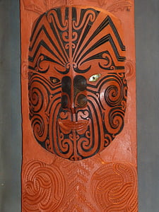 Maori dili, Rotorua, maske, Yeni Zelanda, North Island, Sanat, ahşap
