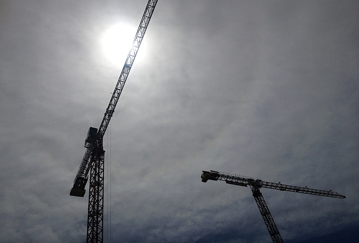 crane, sun, fern, construction, work, unfinished